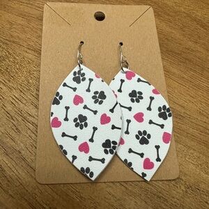 5/$10 White Earrings with Pink Hearts and Black Paw‎ Prints